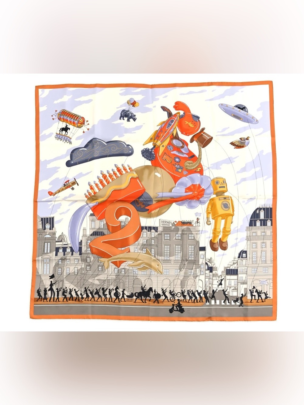 Hermès Silk Parade Scarf 90cm Creme Orange